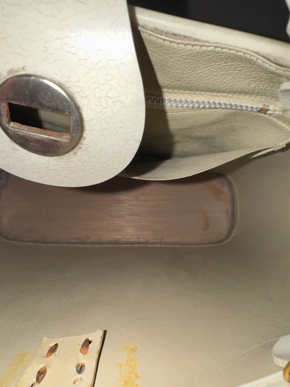 Vintage Cream Tote with Green Floral Appliqué and Jewel Accents - Picture 10 of 12